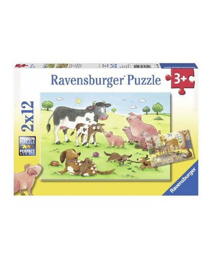 Ravensburger puzzelset Gelukkige dierenfamilies - 2 x 12 stukjes