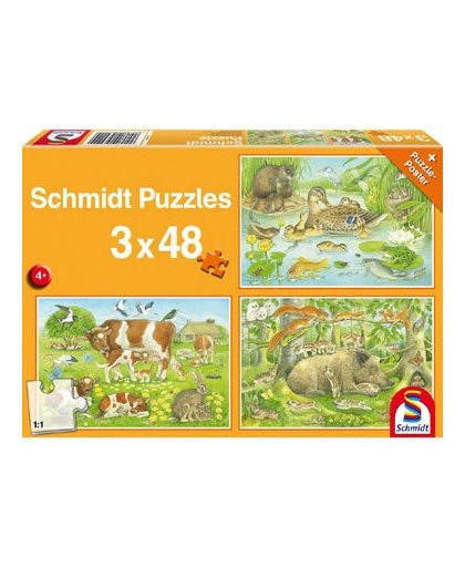 Dierenfamilies legpuzzel - 3 x 48 stuks