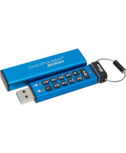 Kingston Technology DataTraveler 2000 8GB USB flash drive 3.0 (3.1 Gen 1) USB-Type-A-aansluiting Blauw