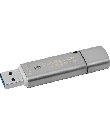 Kingston Technology DataTraveler Locker+ G3 64GB USB flash drive 3.0 (3.1 Gen 1) USB-Type-A-aansluiting Zilver