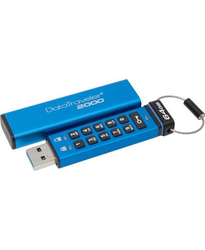 Kingston Technology DataTraveler 2000 64GB 64GB USB 3.0 (3.1 Gen 1) USB-Type-A-aansluiting Blauw USB flash drive