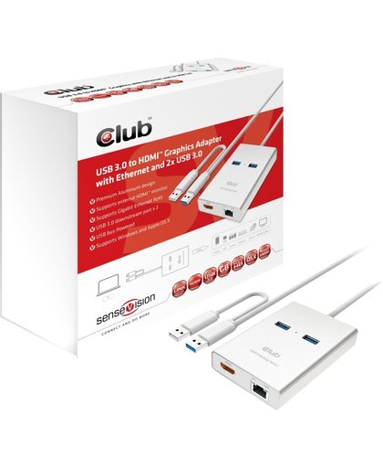 CLUB3D USB 3.0 to HDMI™ Graphics + Ethernet + 2 x USB 3.0