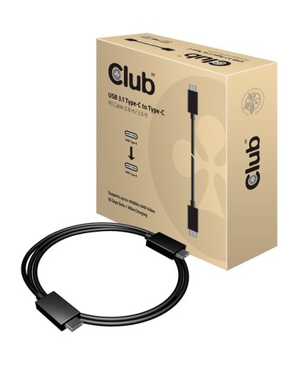CLUB3D USB Type-C Cable M/M 0.8Meter Active PD ~100Watt 4K60Hz