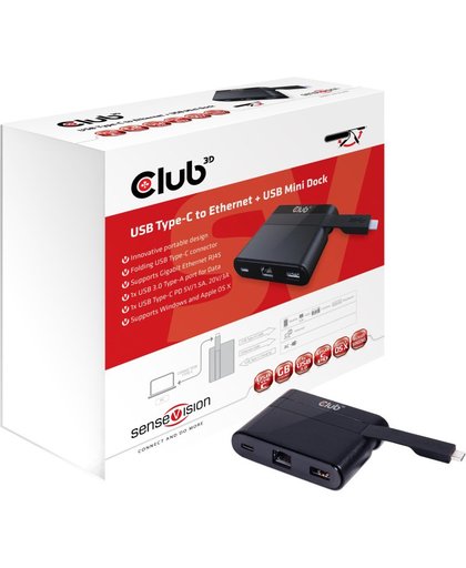CLUB3D USB Type-C to Ethernet + USB 3.0 + USB Type-C Charging Mini Dock
