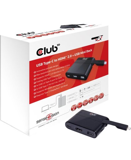 CLUB3D USB Type-C to HDMI™ 2.0 + USB 2.0 + USB Type-C Charging Mini Dock