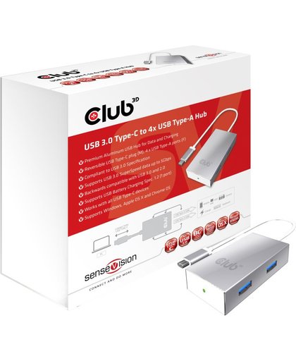 CLUB3D USB 3.0 Type C HUB to 4x USB3.0 High Speed