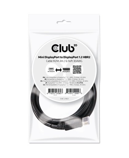 CLUB3D Mini DisplayPort to DisplayPort 1.2 M/M 2meter 4K60Hz