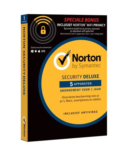 Norton Security Deluxe 3.0 & Wifi privacy bundel - Nederlands / 5 Apparaten / 1 Jaar / Windows / Mac / iOS / Android