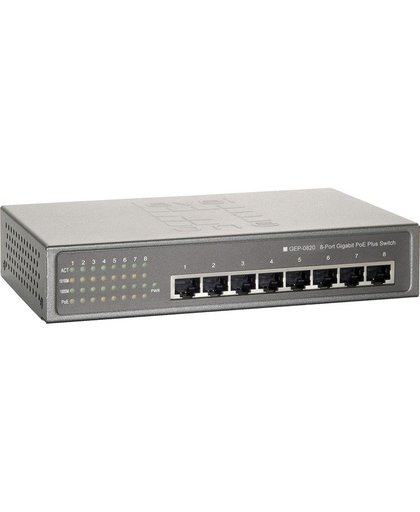 LevelOne GEP-0820 Onbeheerde netwerkswitch Gigabit Ethernet (10/100/1000) Power over Ethernet (PoE) Grijs