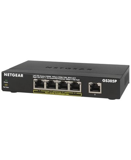 Netgear GS305P Unmanaged Gigabit Ethernet (10/100/1000) Zwart Power over Ethernet (PoE)