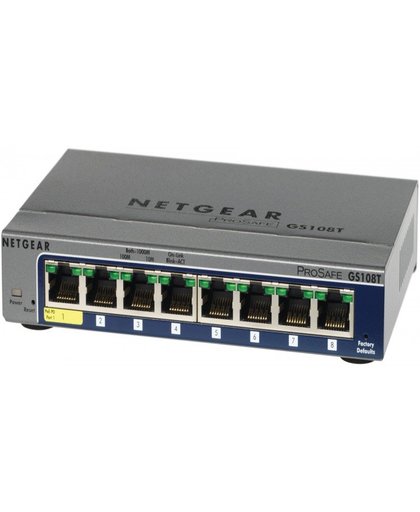Netgear ProSAFE Smart Switch - GS108T - 8 Gigabit Ethernet poorten