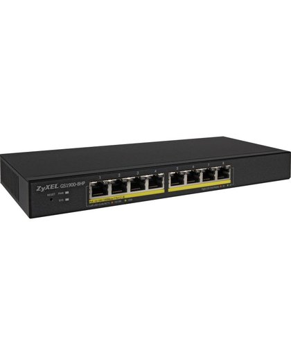 ZyXEL GS1900-8HP Beheerde netwerkswitch L2 Gigabit Ethernet (10/100/1000) Power over Ethernet (PoE) Zwart