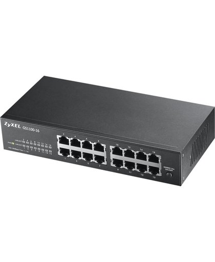 ZyXEL GS1100-16 Unmanaged Gigabit Ethernet (10/100/1000) Zwart