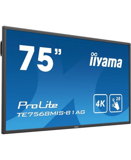 iiyama ProLite TE7568MIS-B1AG 190,5 cm (75") LED 4K Ultra HD Interactive flat panel Zwart