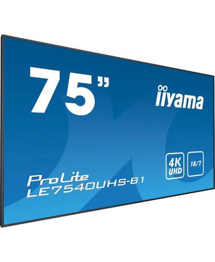 iiyama LE7540UHS-B1 beeldkrant 190,5 cm (75") LED 4K Ultra HD Zwart