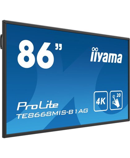 iiyama ProLite TE8668MIS-B1AG touch screen-monitor 2,17 m (85.6") 3840 x 2160 Pixels Zwart Multi-touch Multi-gebruiker