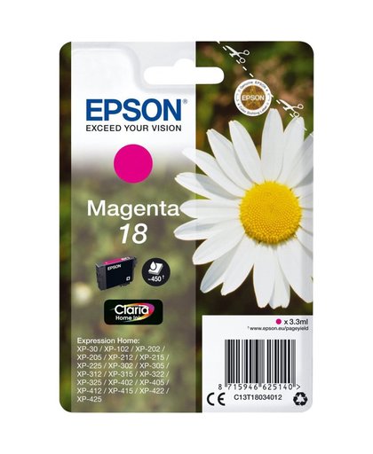 Epson C13T18034012 inktcartridge Magenta 3,3 ml 180 pagina's