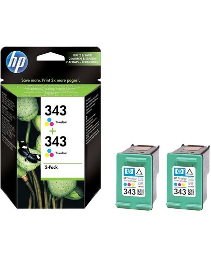 HP 343 originele drie-kleuren inktcartridges, 2-pack inktcartridge