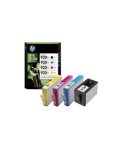 HP 920XL originele high-capacity zwarte/cyaan/magenta/gele inktcartridges, 4-pack inktcartridge