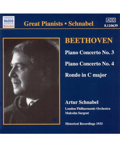 Beethoven: Piano Concertos Nos 3 & 4, Rondo Op 51 / Sargent, Schnabel et al