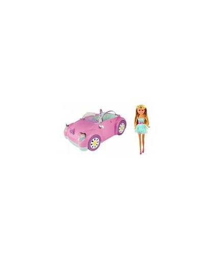 Eddy Toys Sparkle Girlz auto met pop 25 cm roze