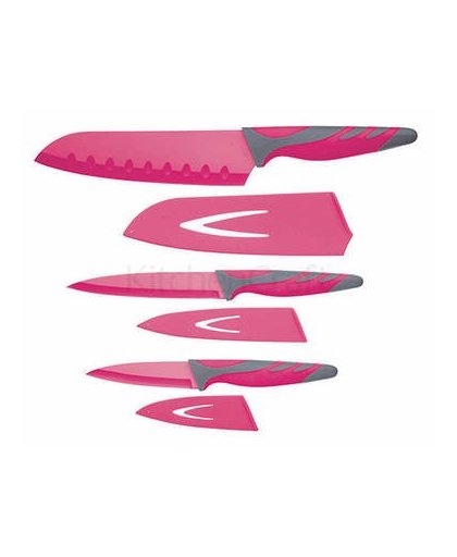 Set van 3 messen met beschermhoes - colour works - roze