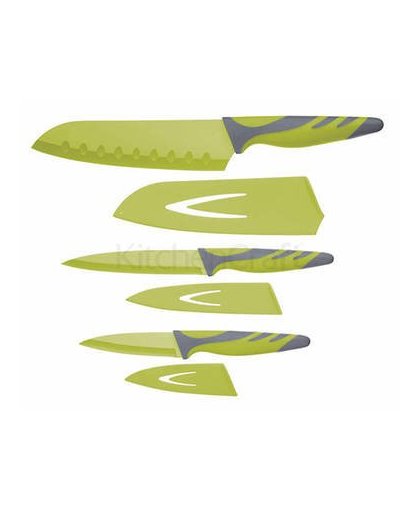 Set van 3 messen met beschermhoes - colour works - groen