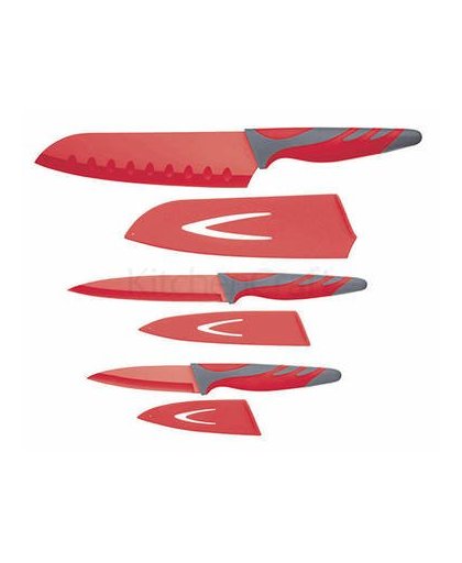 Set van 3 messen met beschermhoes - colour works - rood