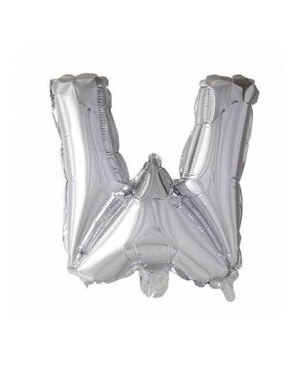 Folie ballon letter w zilver 41cm met rietje