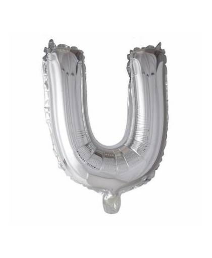 Folie ballon letter u zilver 41cm met rietje