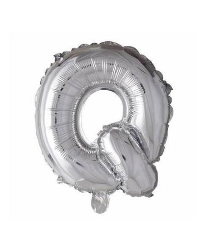 Folie ballon letter q zilver 41cm met rietje