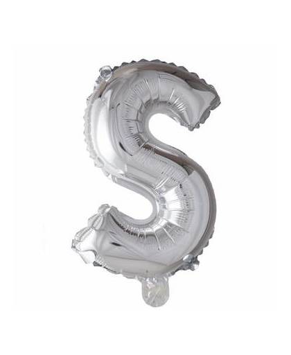 Folie ballon letter s zilver 41cm met rietje