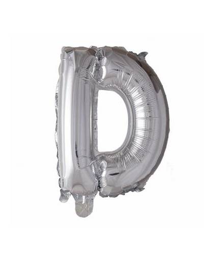 Folie ballon letter d zilver 41cm met rietje