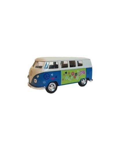 Speelgoed volkswagen blauwe hippiebus 15 cm