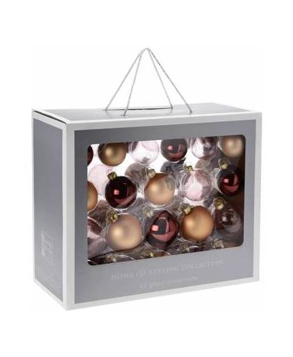 Home & styling collection 42-delige glazen kerstballen set goud, roze en bruin