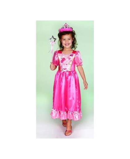 Luxe prinses jurk roze lang 5-7 jaar (110-116)