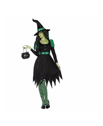 2-delig zwarte heksen kostuum / outfit met hoed voor dames xs/s (34-36)