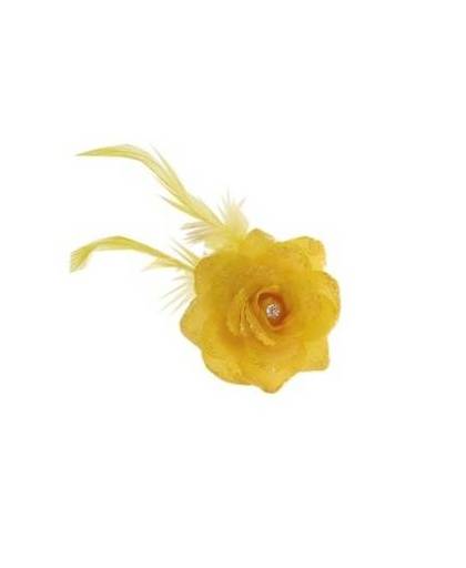 Gele deco bloem met speld/elastiek