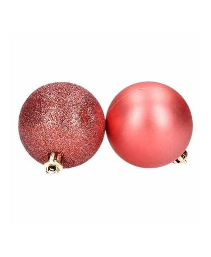 8-delige kerstballen set rood - mat / glanzend - kunststof