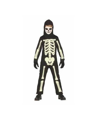 Glow in the dark skelet kostuum voor kinderen - verkleedpak 10-12 jaar (140-152)