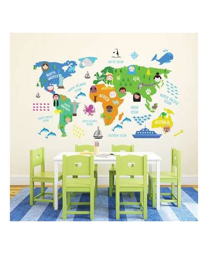 Walplus kids decoratie sticker - kinder wereldkaart
