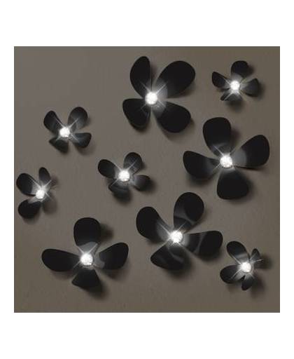 Walplus 3d decoratie sticker - 3d bloemen met 9 swarovski kristallen - zwart