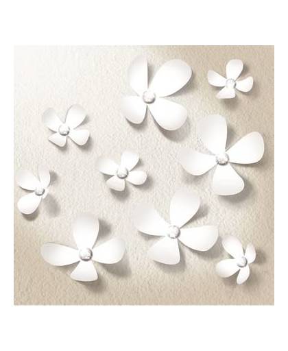 Walplus 3d decoratie sticker - 3d bloemen met 9 swarovski kristallen - wit