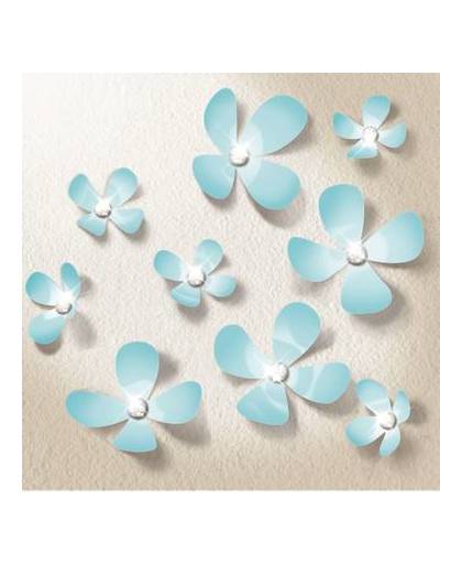 Walplus 3d decoratie sticker - 3d bloemen met 9 swarovski kristallen - lichtblauw