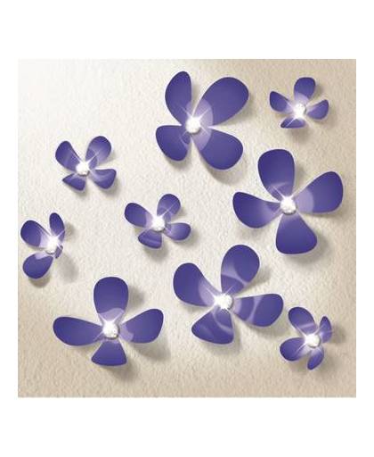 Walplus 3d decoratie sticker - 3d bloemen met 9 swarovski kristallen - iris blauw
