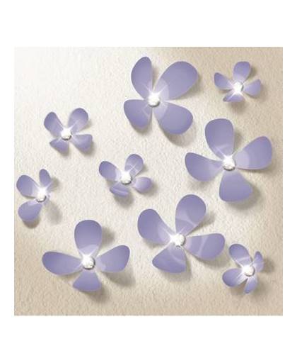 Walplus 3d decoratie sticker - 3d bloemen met 9 swarovski kristallen - lavendel