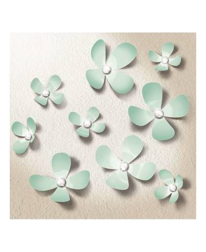 Walplus 3d decoratie sticker - 3d bloemen met 9 swarovski kristallen - mint