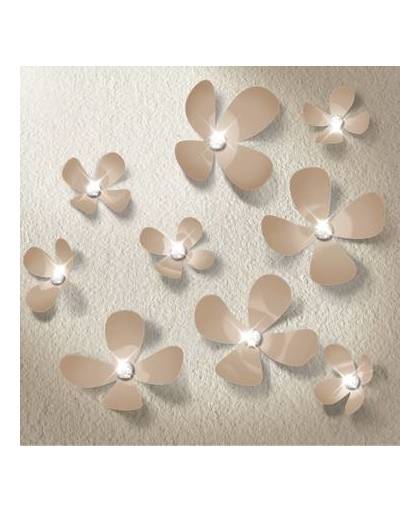 Walplus 3d decoratie sticker - 3d bloemen met 9 swarovski kristallen - bruin