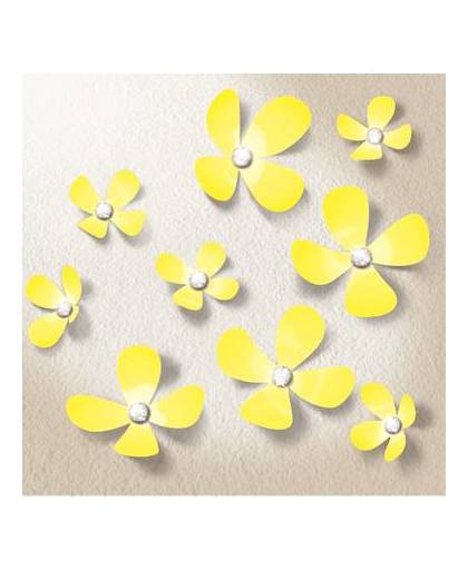 Walplus 3d decoratie sticker - 3d bloemen met 9 swarovski kristallen - geel