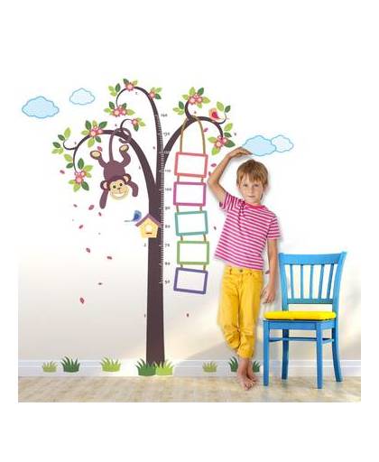 Walplus kids decoratie sticker - groeimeter aap in boom